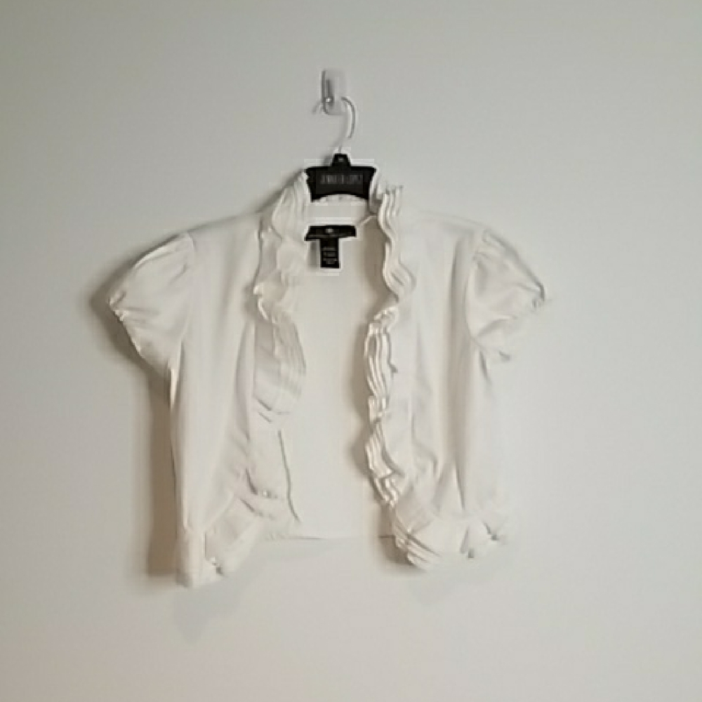 Chic White Ruffled Women's Crop Jacket